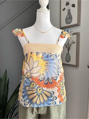Knit See-Through Tank Top in Yellow, Blue & Orange